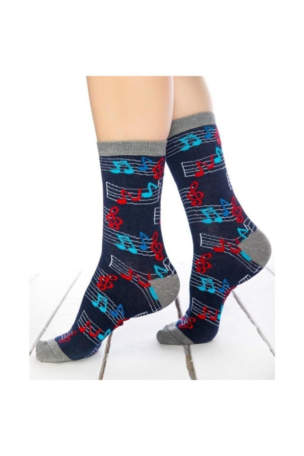 Navy Blue Musical Note Music Socks