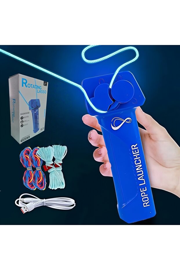 Blue Electric Rope Thrower Decompression Toy Outdoor Cool Luminous Rope Gift for Adults & Kids