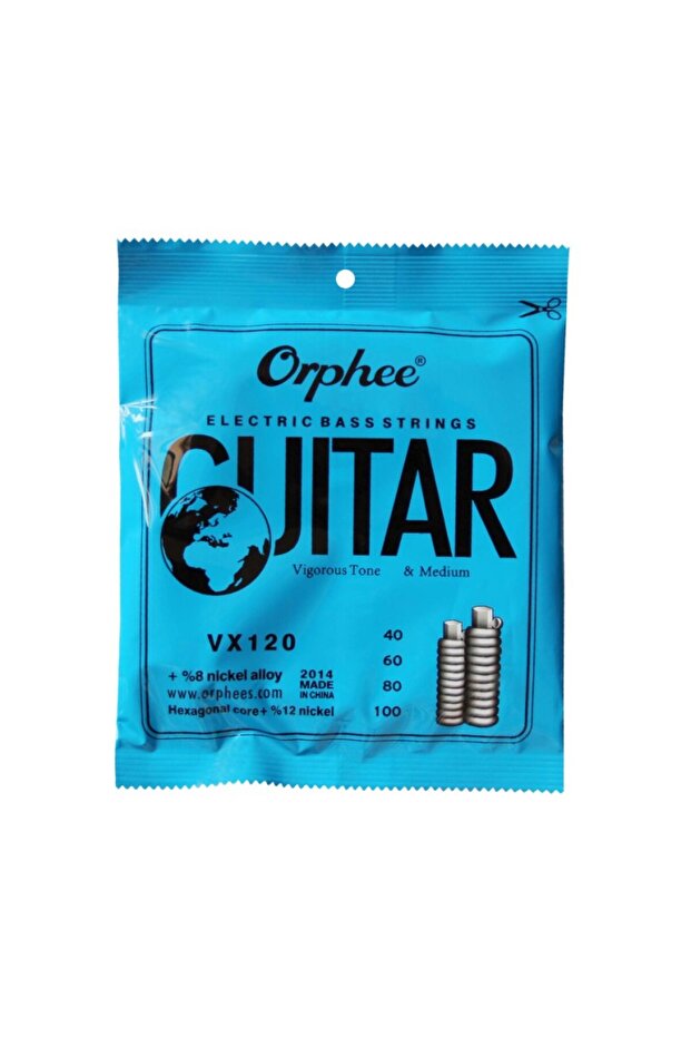 أوتار جيتار باس Orphee VX، 4 أوتار، فولاذ كربوني متوسط، قلب سداسي، ملفوف بسبائك، كهربائي