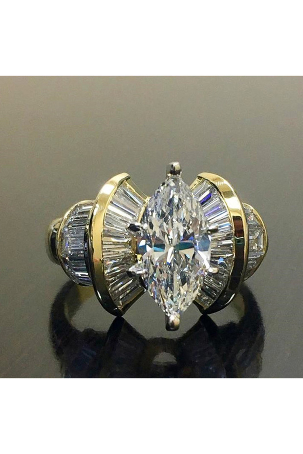9 F700 Huitan Romantic Women Finger Ring Gold Color Shiny Marquise CZ Creative Design Female Party R