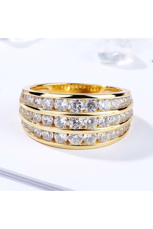 6 Q230 Huitan Simple Design Gold Color Wedding Rings with Three Line CZ Stone Luxury Accessories for