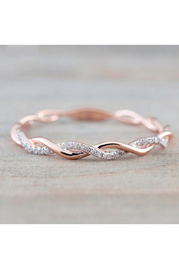 9 Q313 Huitan Simple Stylish Women Thin Rings Fancy Twist Band Shiny Crystal Cubic Zircon Daily Wear