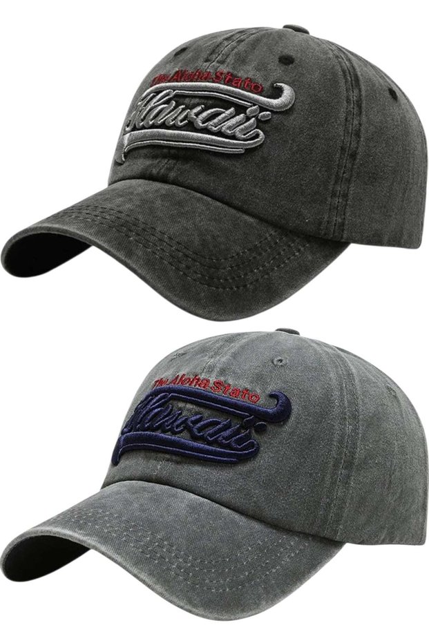 Unisex Vintage Hawaiian Embroidered Adjustable Baseball Cap Hat Set of 2
