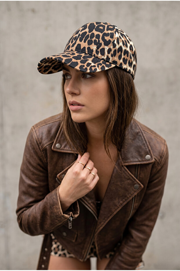 Luminos Butik Leopar Desenli Kadın Şapka Beyzbol Cap Siperli Günlük Şık Aksesuar SPK18