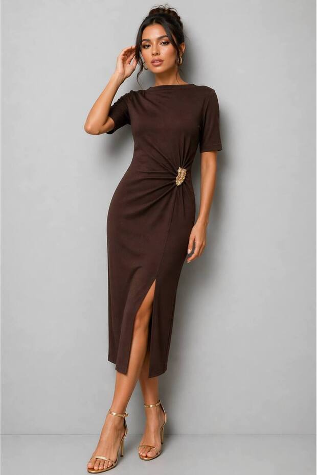 Midi Length Large Accessory Detailed Knitted Dress Ss26El0025
