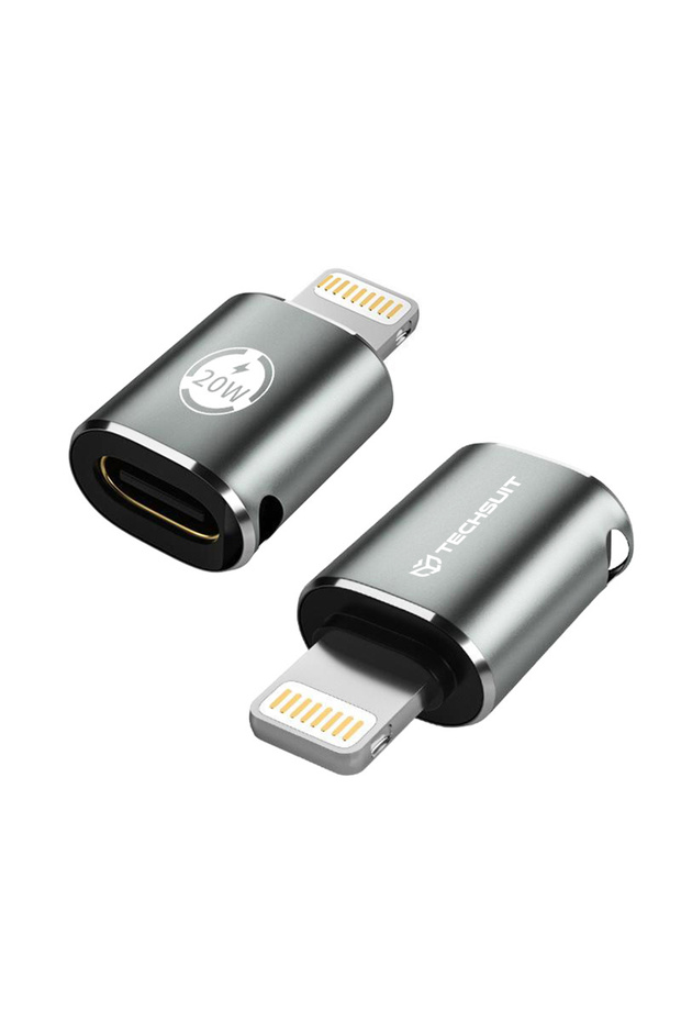 Adaptor Universal, Techsuit, Model A11, Lightning la USB-C, Gri