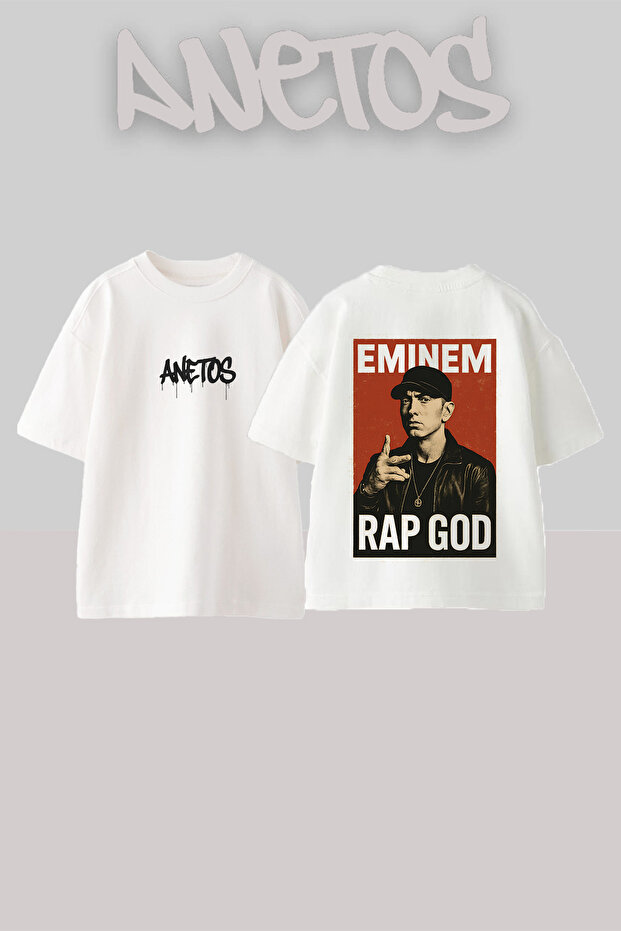Eminem Rap Design Back Printed Cotton White Oversize T-Shirt