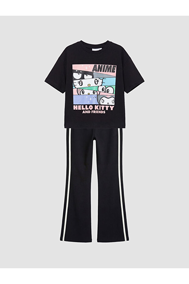 Black Hello Kitty Printed Girls' Soft Touch Set from Güli̇s Gi̇ym