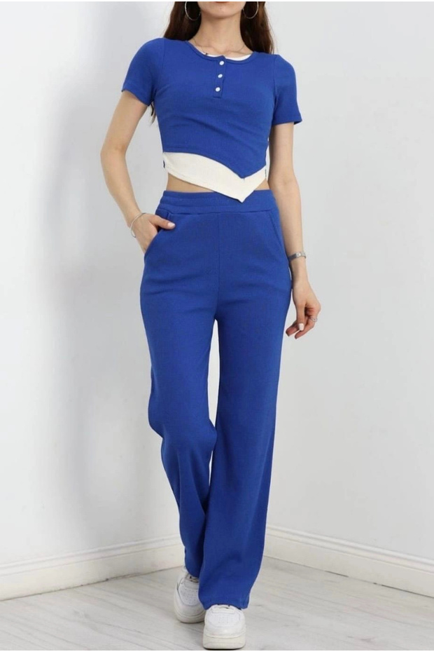T-Shirt Two-Piece Set White Detailed Asymmetrical