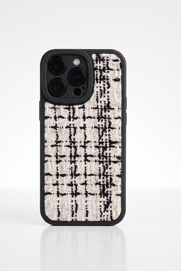 iPhone 15 Pro Max Compatible Stylish Silicone Phone Case with Tweed Fabric Texture and Camera Protection (2 Color Options)