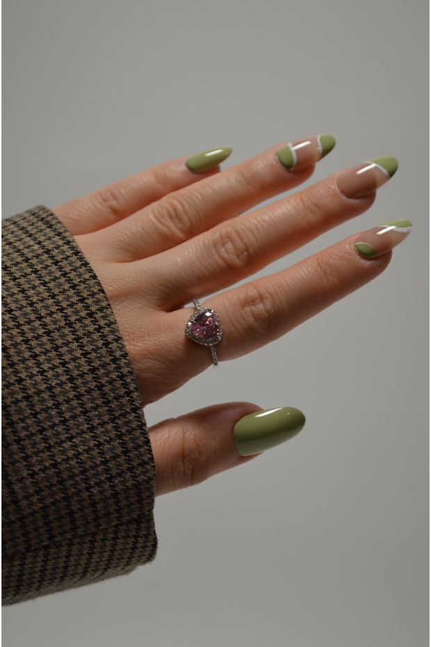 Pink Heart Stone Silver Color Steel Ring