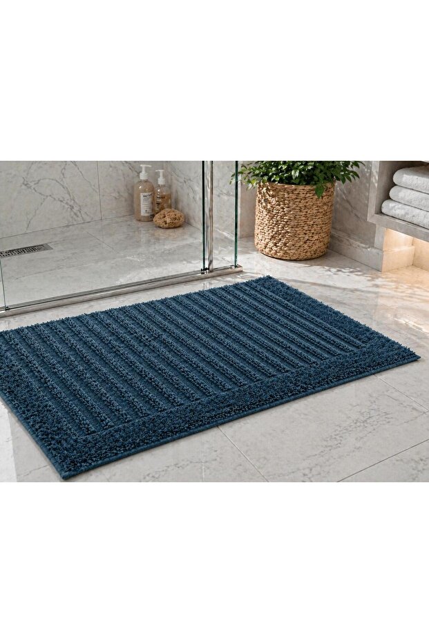Premium Embossed Cotton Bath Mat – High Absorbency Luxury Foot Towel Petrol Blue - Two Pieces