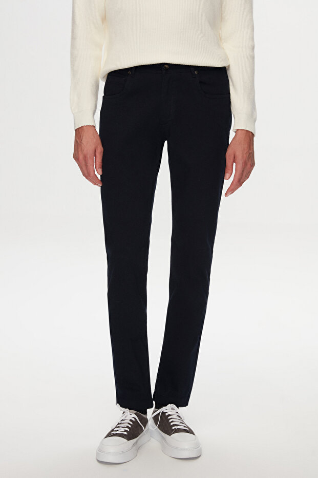 Ds Damat Slim Fit Navy Blue Gabardine Denim Trousers