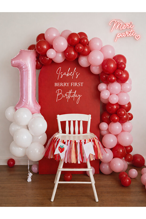 Berry First Birthday Balloon Set – Red & Dusty Pink 1 Year Old Concept