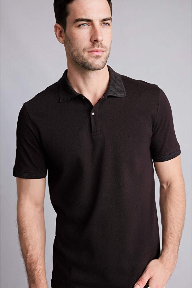 Cotton Slim Fit Polo Collar Pique Short Sleeve Polo T-Shirt T5259Az26Sm
