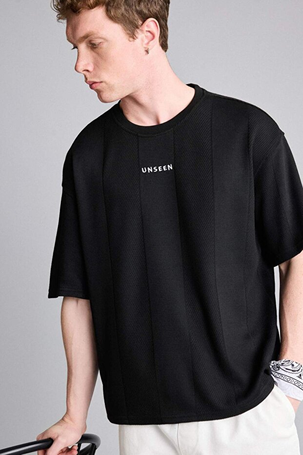 Boxy Fit Slogan Printed Short Sleeve T-Shirt H6303Ax26Sm