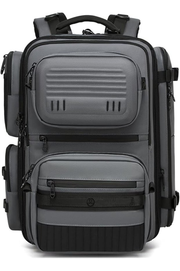 9762 3-in-1 Expandable Anti-Theft Travel Backpack, 46L Water-Resistant Oxford Carry-On Bag, Unisex, 48×29×30 cm, Grey