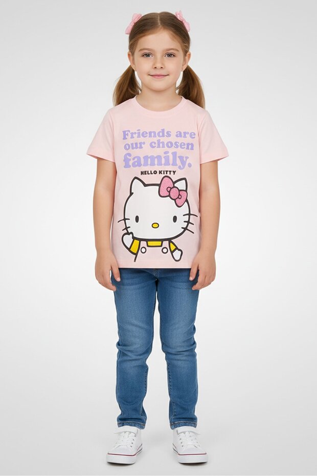 Toddlers Girl Crew Neck Hello Kitty Girl Short Sleeve Top, Pink