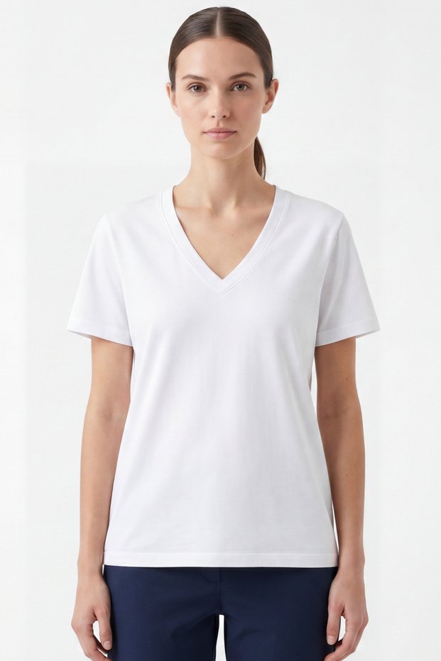 Women's Vision V-Neck Premium Quality Dense Textured Cotton T-Shirt White W102-R0220-01