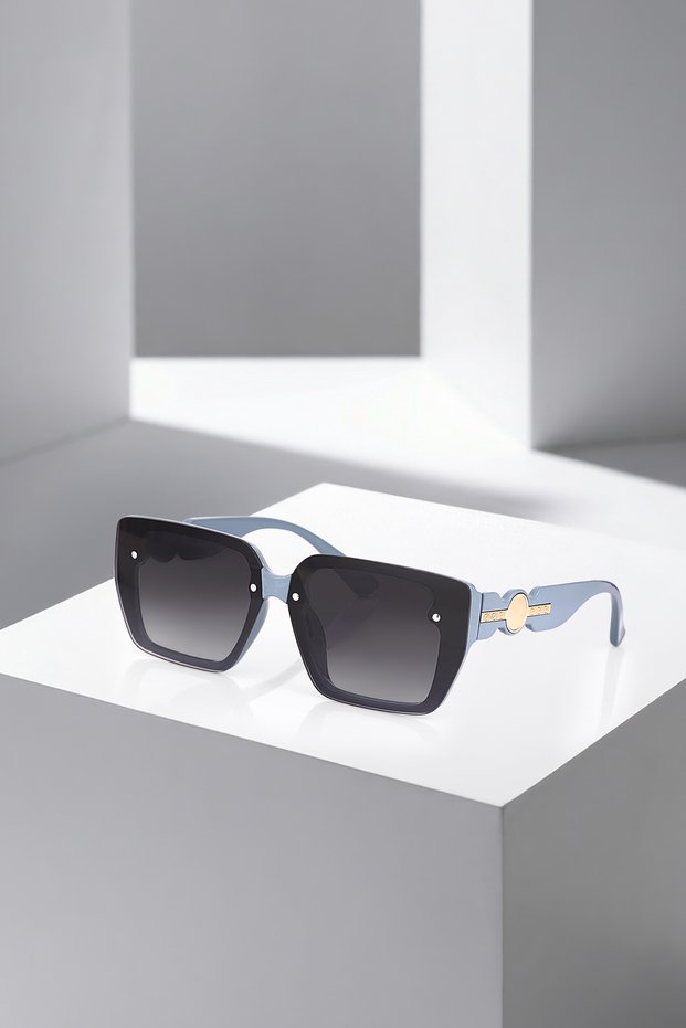 Uv400 Protection Blue Color Gold Detail Square Frame Women's Sunglasses Plg-2130C7