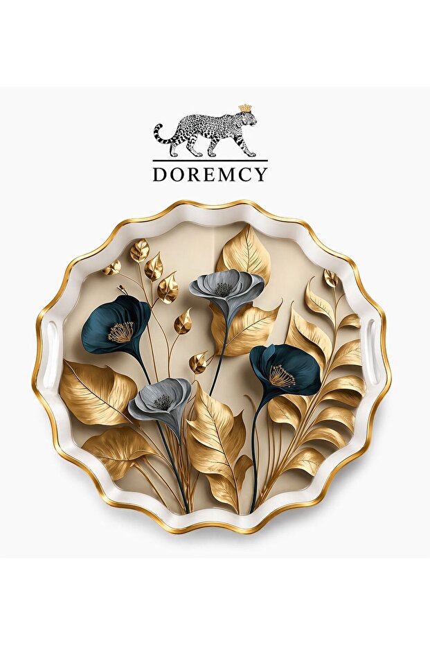 Luxury Glass Surface Presentation Tray 38 cm - Tea and Coffee Serving Tray - Decorative Round Tray with Gold Detail