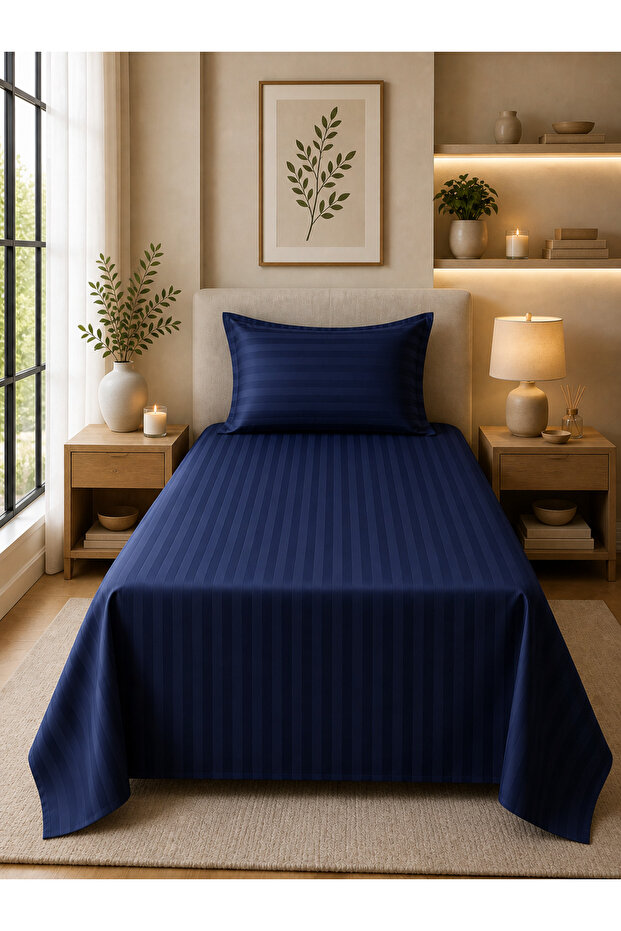 Single Bed Striped Bedsheet Set 2 Pieces – 160x200 cm Flat Sheet + 50x75 cm Pillowcase – Soft & Stylish Fabric
