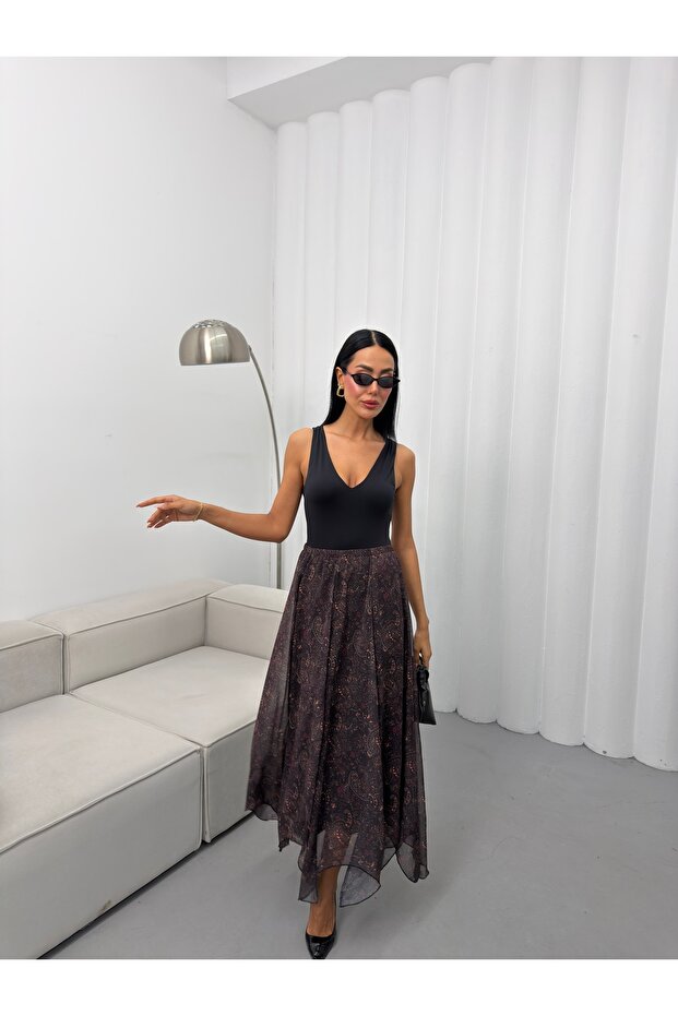 Women's Shawl Pattern Asymmetrical Long Tulle Skirt