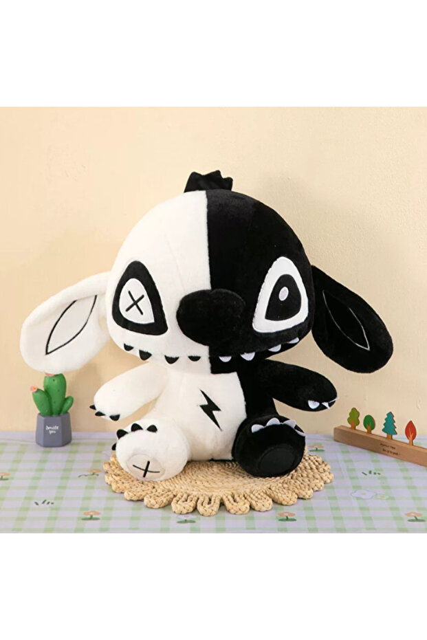 Dark Ghost Stitch Plush Toy – Black & White Soft Stuffed Doll with Black Eyes