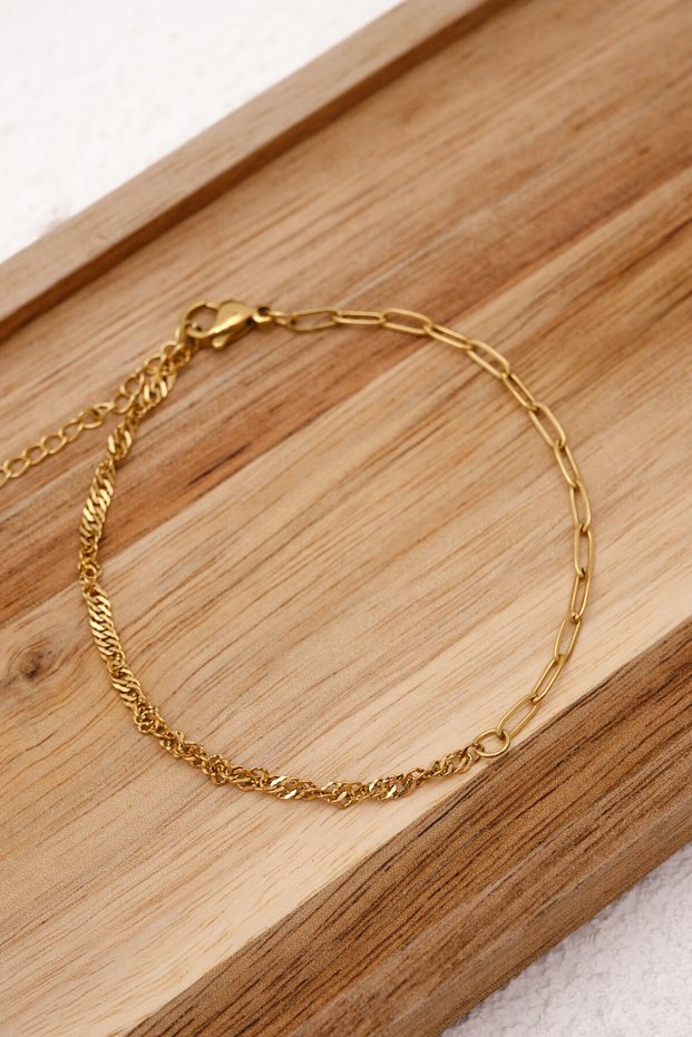 Steel Lora Bracelet Combination Chain Florya Paperclip&Singapore Bracelet 17+4Cm&21Cm