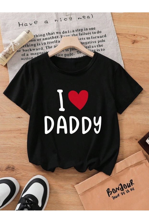 I Love Daddy Printed Crew Neck 100% Cotton Short Sleeve Kids and Teenagers T-Shirt