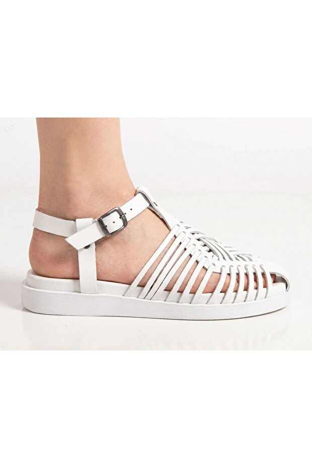 Women's Sandals White Braided 100% Leather Orthopedic Comfortable Fit