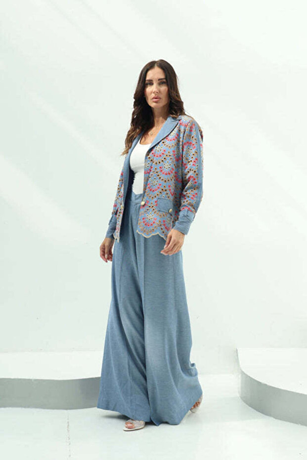 Light Blue Belted Light Denim Casual Wear