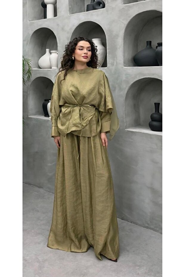 Voile Fabric Draped Double Suit, Matching Stylish Pants Suit, Suitable for Hijab Wear