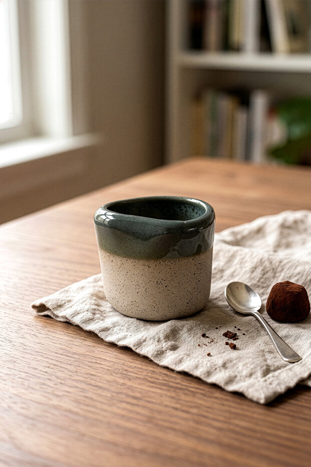 Must Beige/Blue Stoneware Handmade Mug & Turkish Coffee Mixed Set of 2 8633