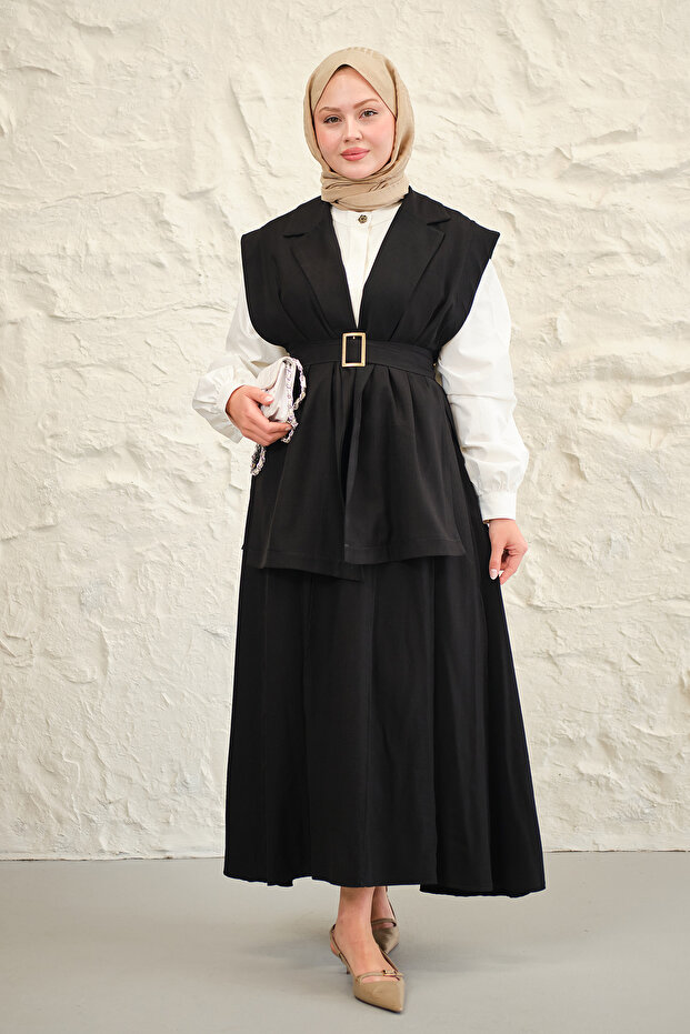 Women's Vest Slit Suit Black