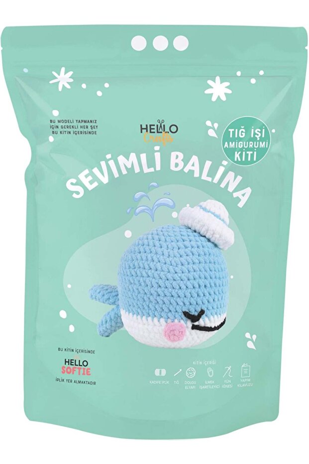 Softie Amigurumi Kit, Knitting Set Whale Size 21 cm