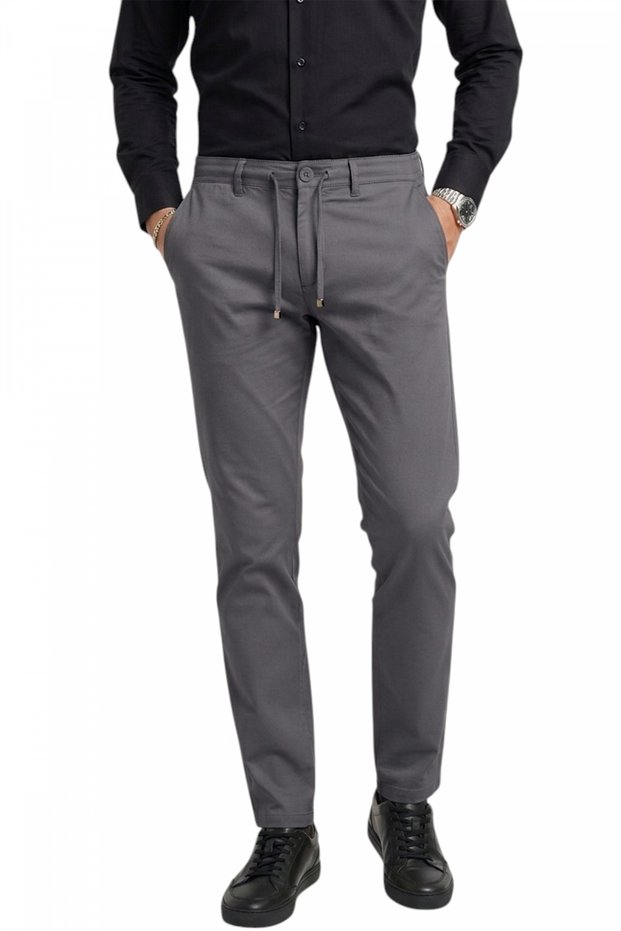 Men's Anthracite Flexible Fabric Slim Fit Elastic Waist Casual Sports Trousers 2601070