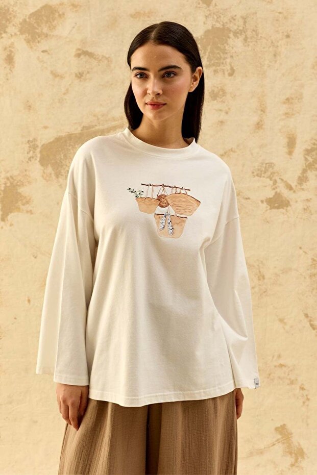 Ecru Straw Bag Printed Single Jersey Basic Bodysuit - 2