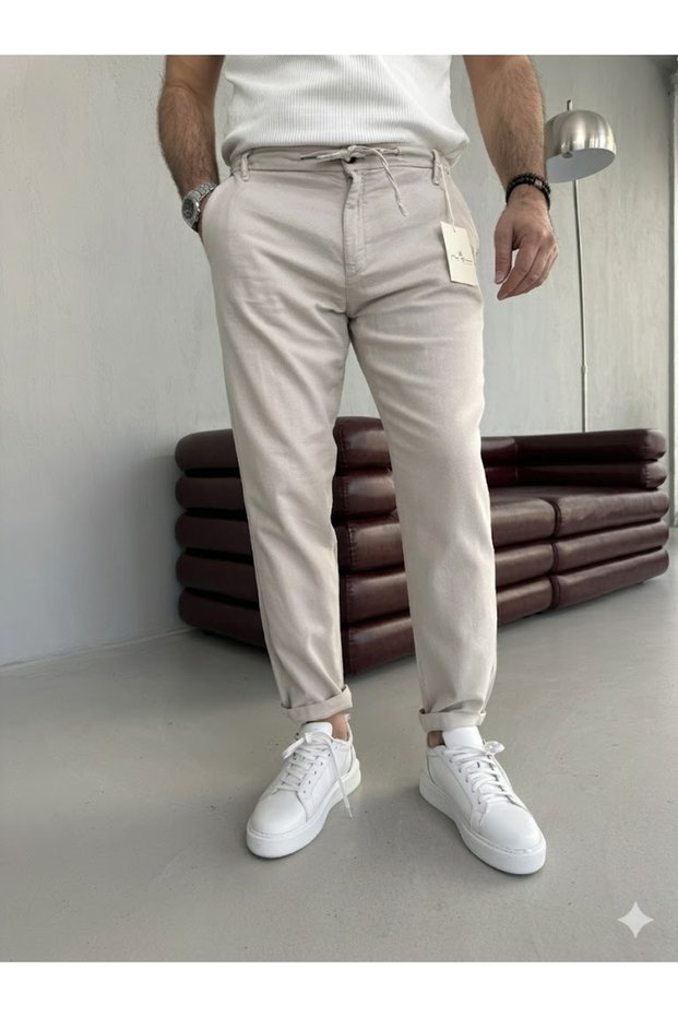 Ars Yaz Esi̇ni̇si̇: Special Textured Fabric, Side Pocket and Rope Detail, Elastic Waist, Stylish Slim Fit Men's Pants