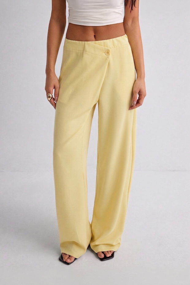 High Waist Button Detailed Wide Leg Stylish Comfortable Women's Trousers