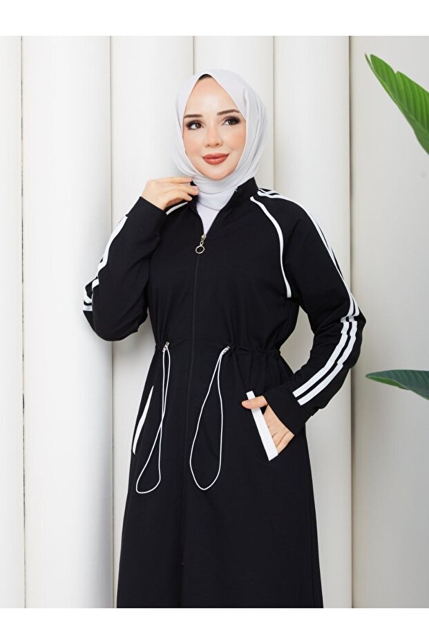 Women's 2 Piece Tracksuit Set Long Zipper Top Casual Pants Sport Combination B-5005 _ Black