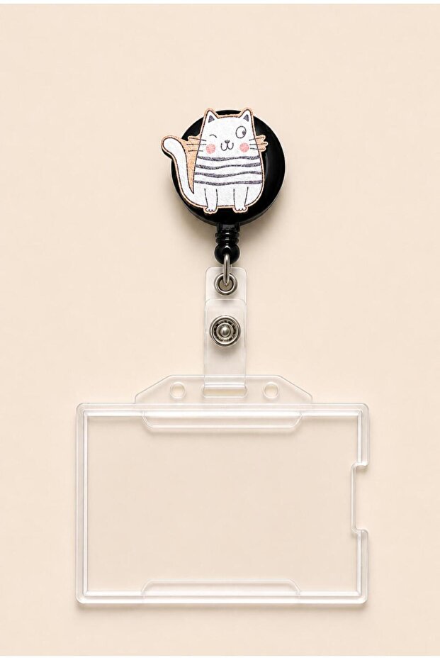 Cat Line Patterned Yoyo Name Badge Holder