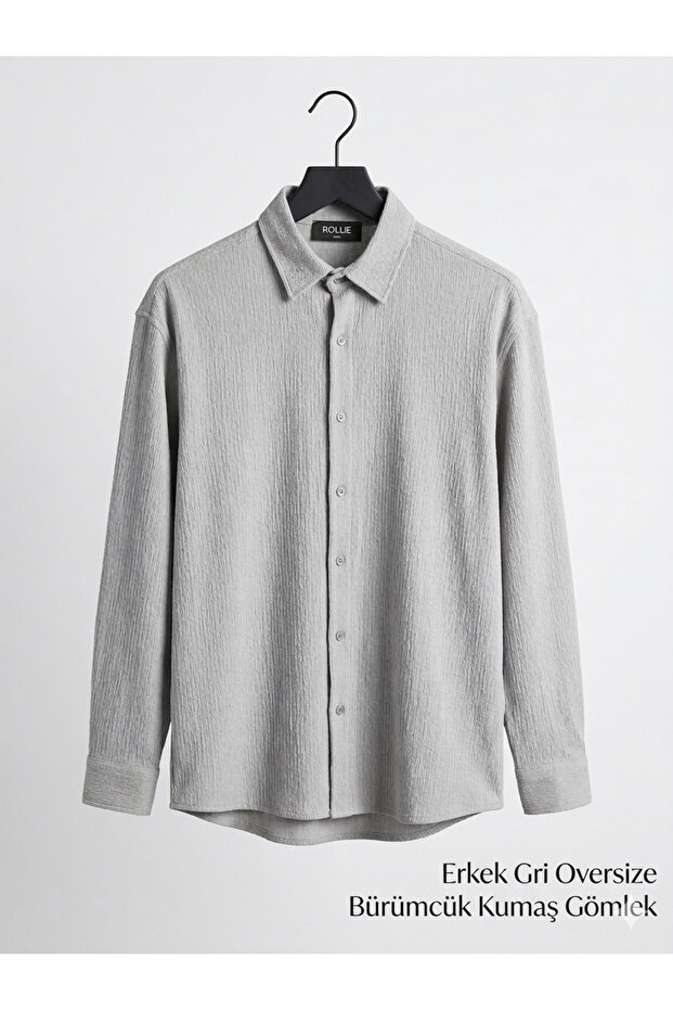 Men's Gray Oversize Wrinkled Fabric Shirt