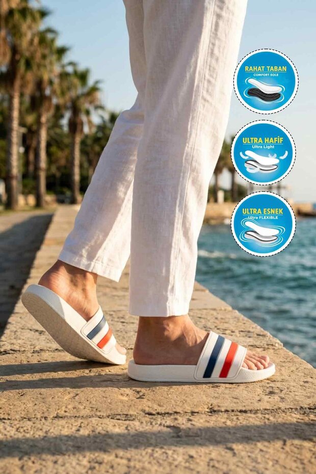 White Navy Blue Lightweight Flexible Unisex Slippers 8000-01 g