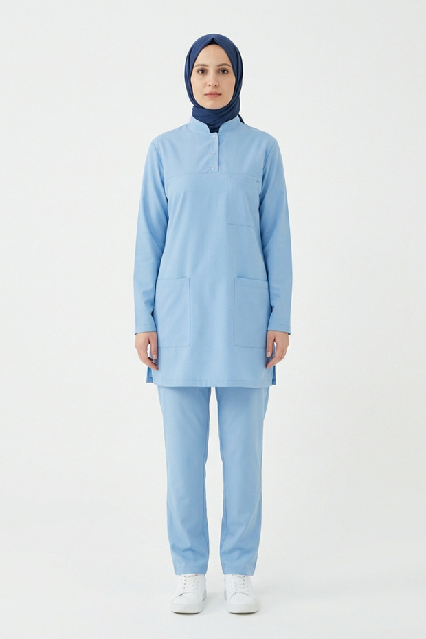 Doctor's Uniform Lycra Hijab Scrubs Set Alaskan Blue New Regulation