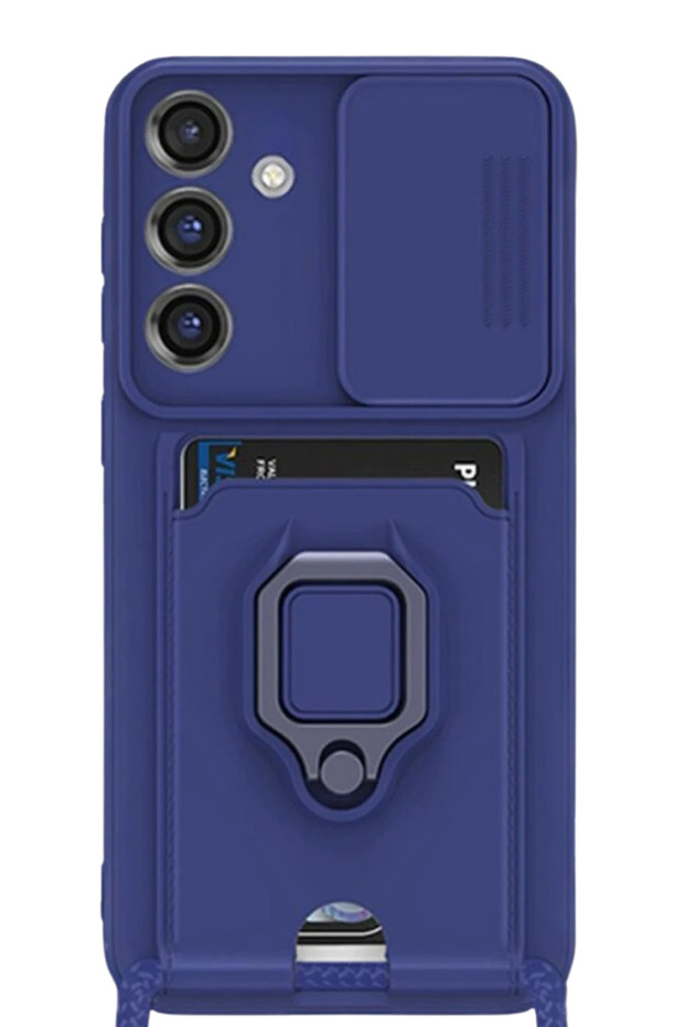 Ilkeshop New Galaxy S25 Plus Case Zuma Silicone with Business Card Holder and Ring (220216) - Navy Blue