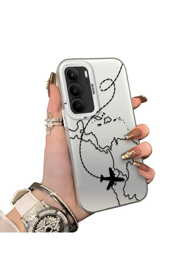 Realme C75 4g Compatible Travel-Themed Map Airplane Printed Impact Protective Hard Case
