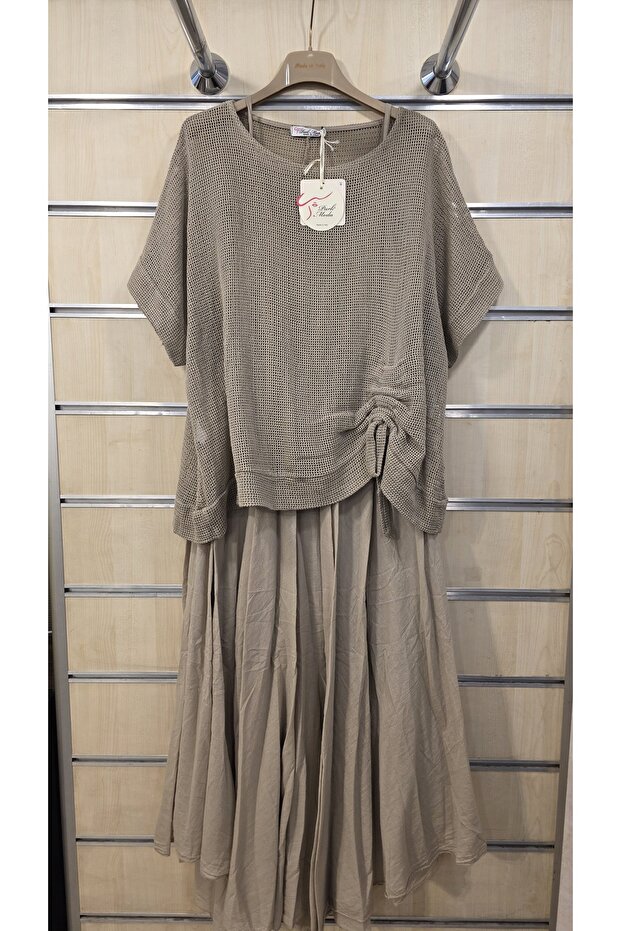 Cotton Italian Dress with Net Straps Inside the Blouse