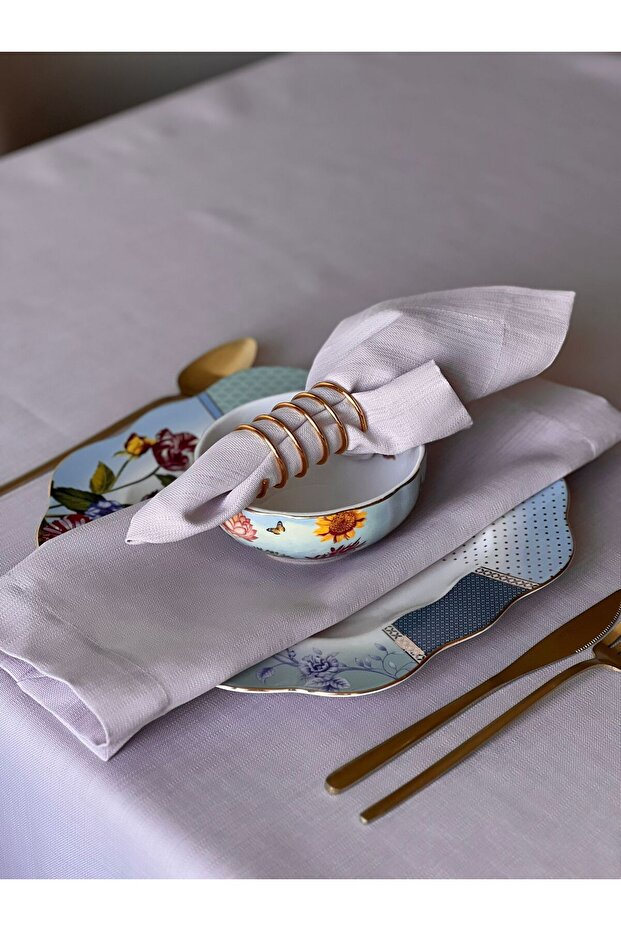Lunaria Powder Nude Tablecloth and Napkin Set for 6 People