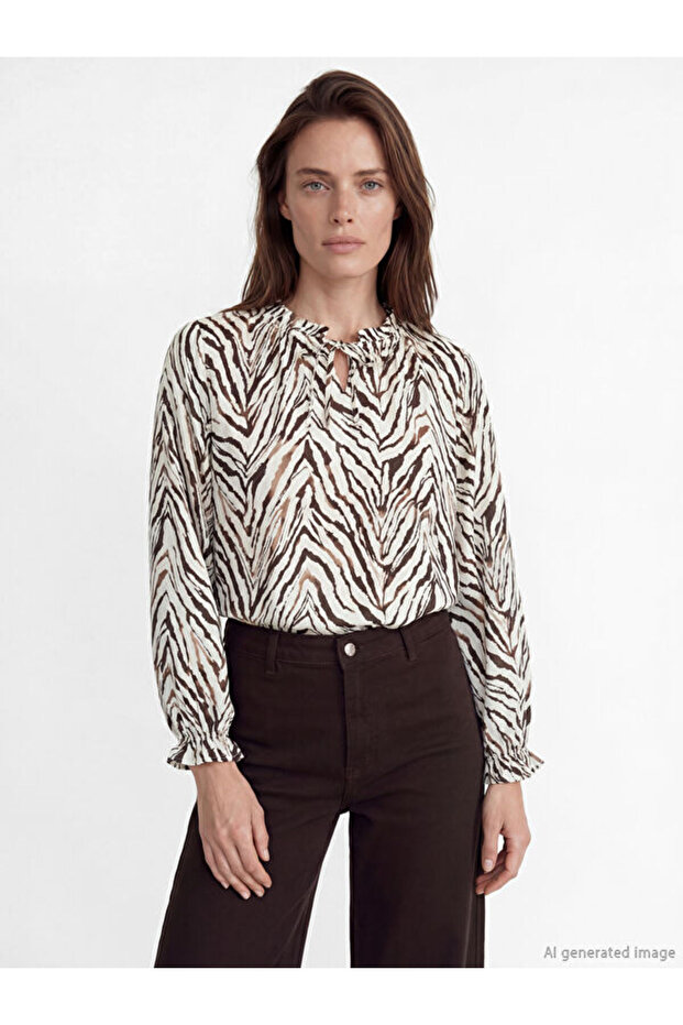 Tie-Up Collar Patterned Blouse